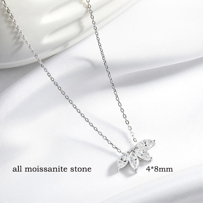 2CTTW 4*8mm Marquise Cut Full Moissanite Pendant Necklace for Women Flower Lab Diamond Wedding Pure 925 Silver Jewelry
