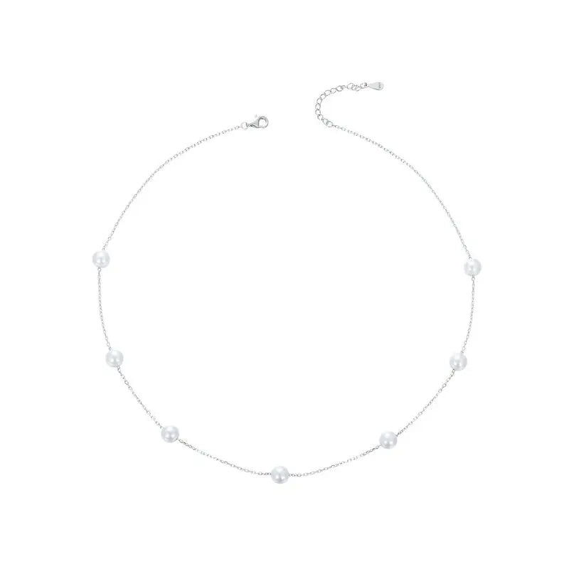 925 Sterling Silver Dainty Shell Pearl Choker Necklace, White Gold Plated Pearl Charm Necklaces Jewelry Gifts for Women