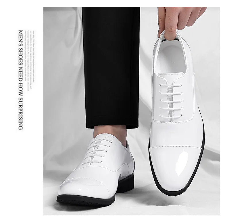 Korean Black White Leather Shoes for Men Big Size Business Casual Shoes Male Spring Autumn Lace Designer Fashion Shoe Man