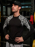 American Trend Men's Solid Color Elastic Comfortable Long Sleeve Tight Spring Autumn Sports Fitness Print Body Suit