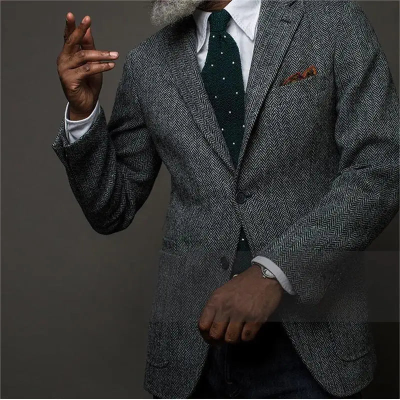 Men's Suit Herringbone Blazer Prom Tuxedos Wool Tweed Single Breasted Formal Bussiness/Wedding Jacket（Only Coat）