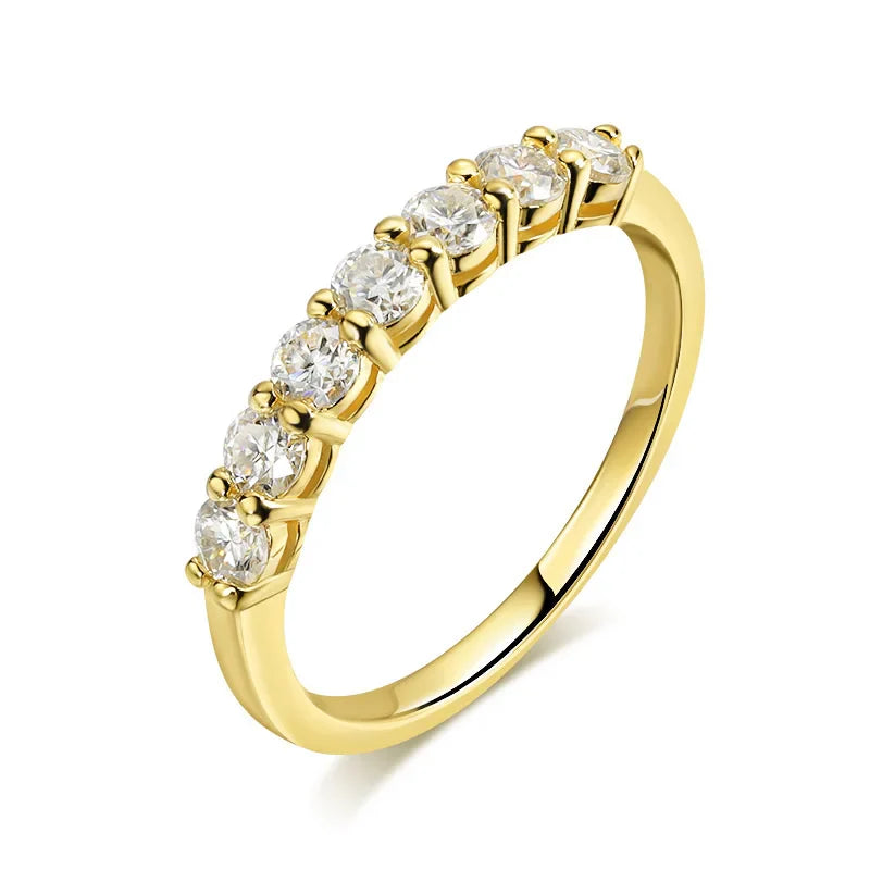 18k Plated 3MM 7 Stones Moissanite Rings for Women Classic Match Diamond Wedding Bands 925 Sterling Silver Jewelry