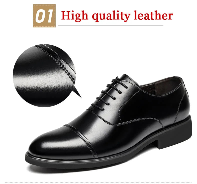 New Men 37-46 Men's Flat / 6CM Heightening Elevator Shoes Business Formal Leather Shoes Man British Casual Wedding Suit Shoes