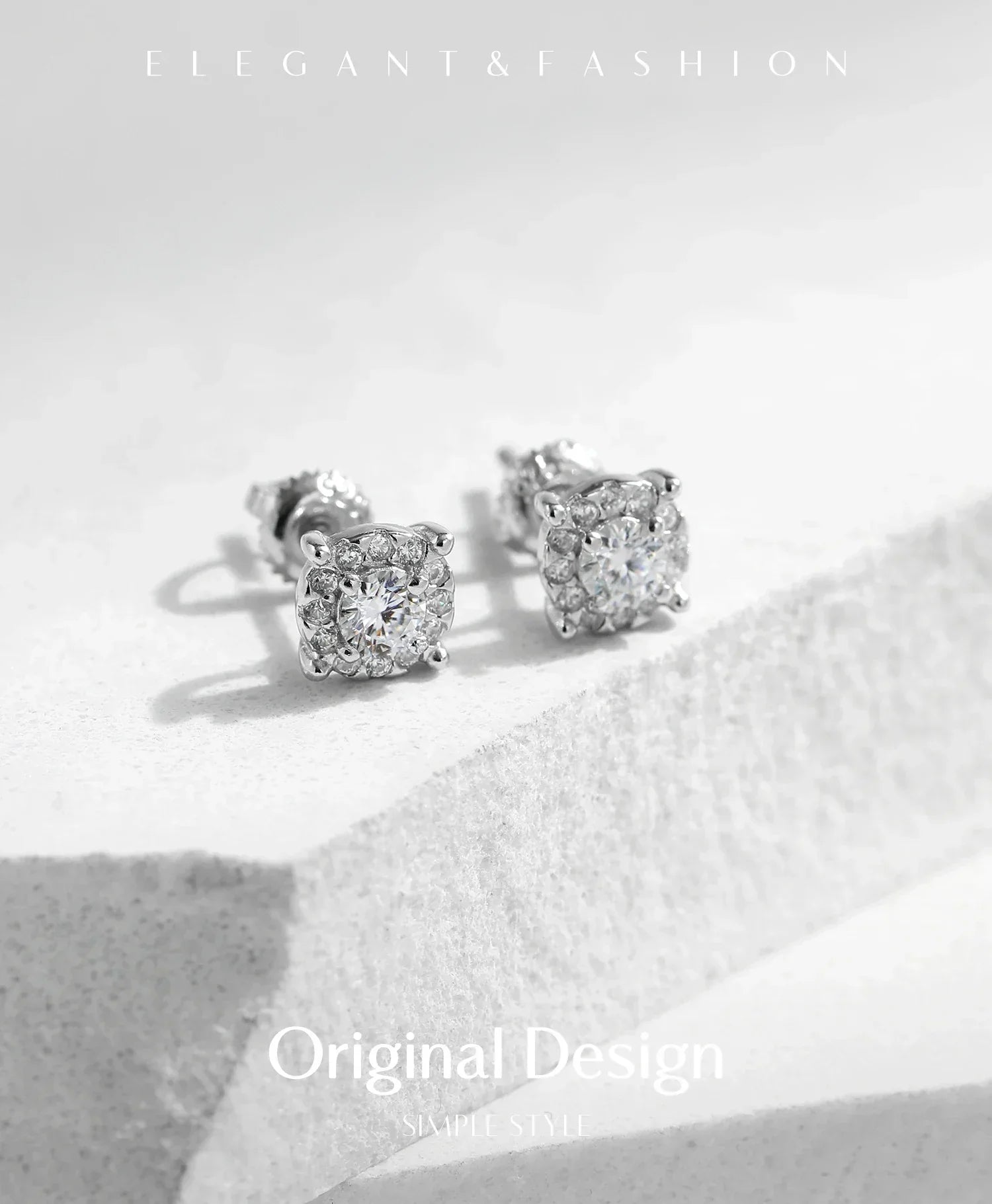 D Color Moissanite Stud Earrings Round Cut Lab Created Diamond 925 Sterling Silver Silver Bridal Jewelry For Women Gifts