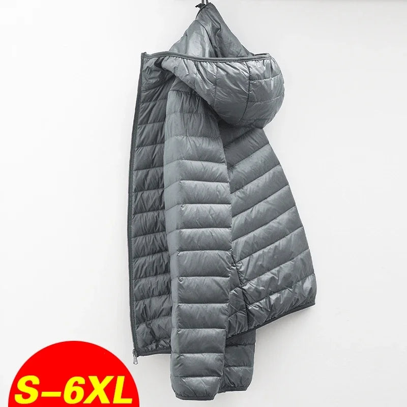 2024 Men Winter Coat Fashion Hooded White Duck Down Jackets Plus Size Ultralight Down Coat Portable Slim Down Parkas