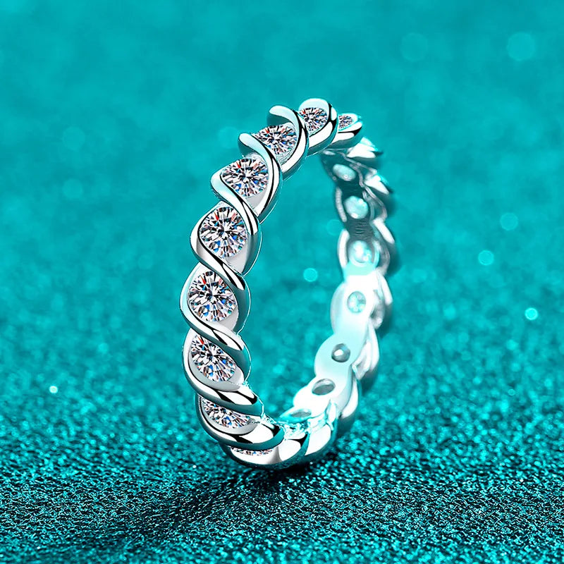 New 3mm Full Moisssanite Eternity Bands Sparkling Bride Wedding Women Rings 100% Pure 925 Silver Lab Diamond Jewelry