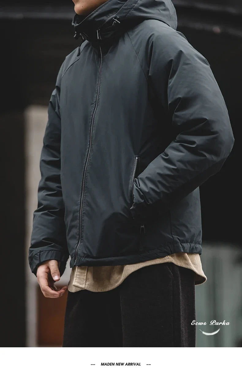 Hooded Down Jacket for Men Winter Thickened Matte Glossy Fabric Parka Outdoor Warm Coat Versatile Outerwear Black Jacket
