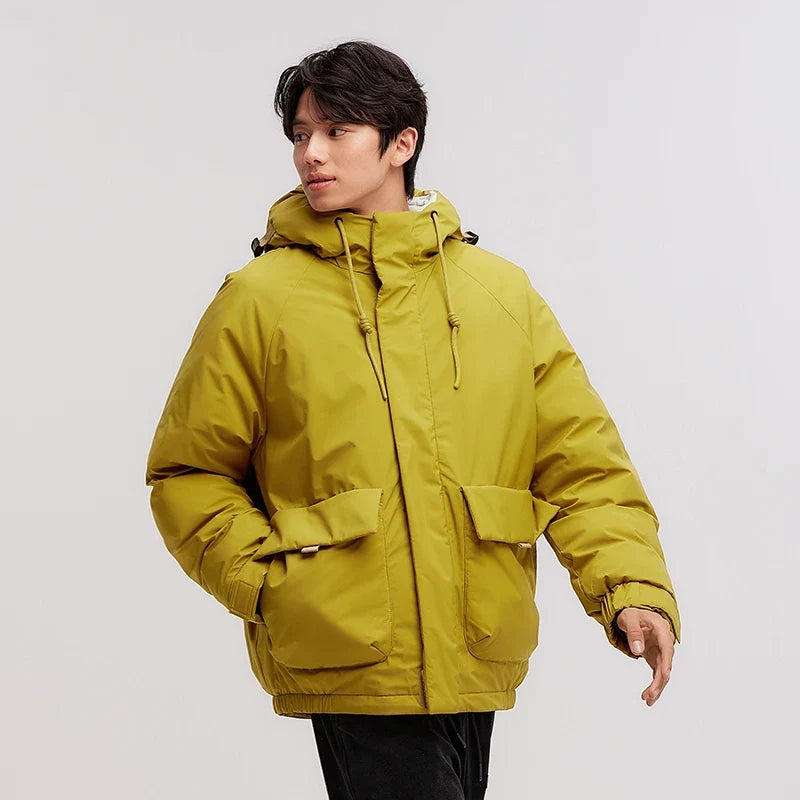 Down Jacket Men 2024 Winter New Large Pocket Workwear Coat Loose Hooded Top Fashion Raglan Sleeve Down Jacket