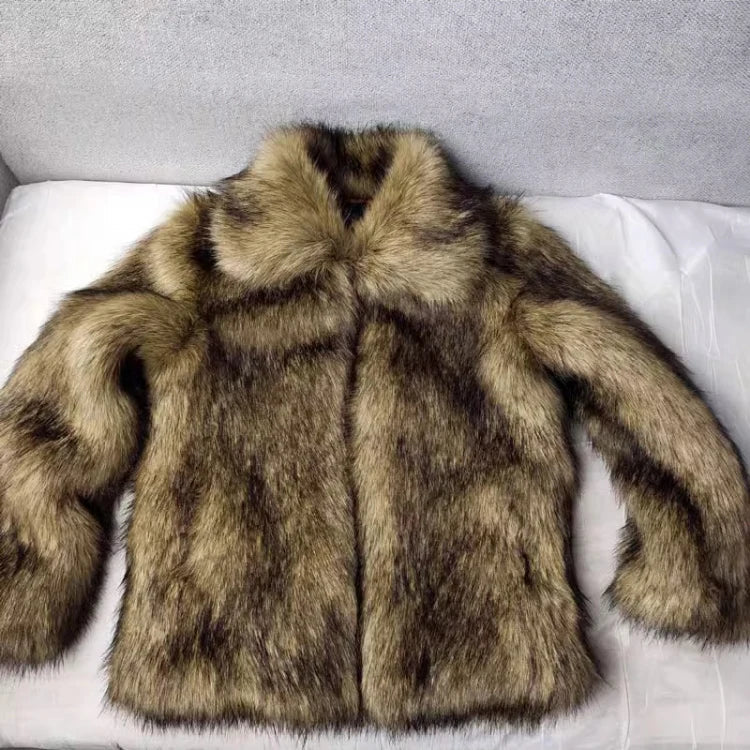 Winter Short Thick Warm Hairy Shaggy Faux Raccoon Fur Coat Men Long Sleeve High Quality Luxury Fluffy Jacket 2023