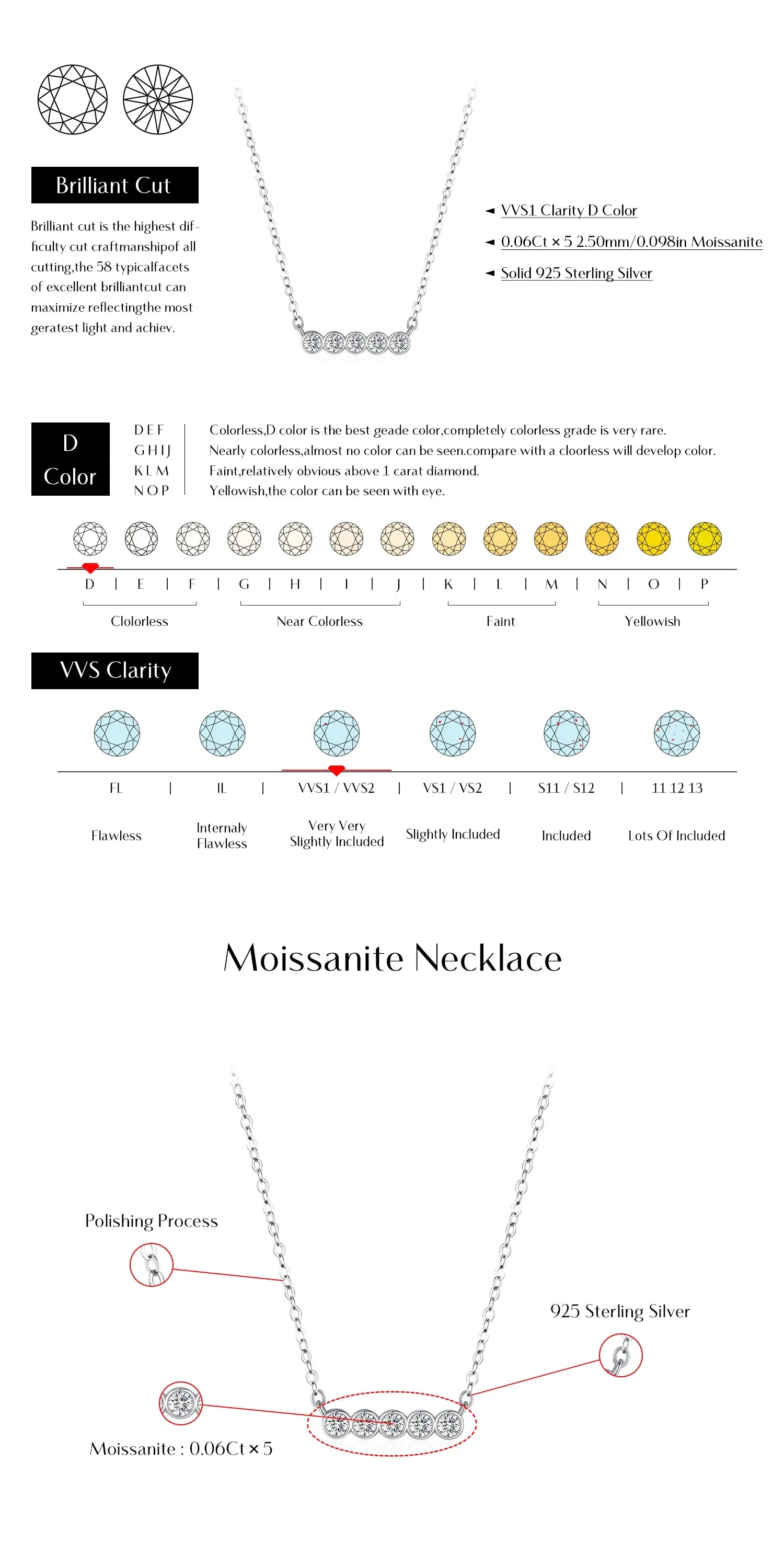 D Color Moissanite 925 Sterling Silver Stackable Pendant Necklaces Lab Diamond Link Chain Jewelry For Women Luxury Gift