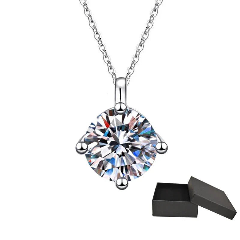 1ct VVS Moissanite Necklace for Women Simulated Lab Diamond Pendant Gift 100% Sterling Silver Wedding Jewelry Four-claw