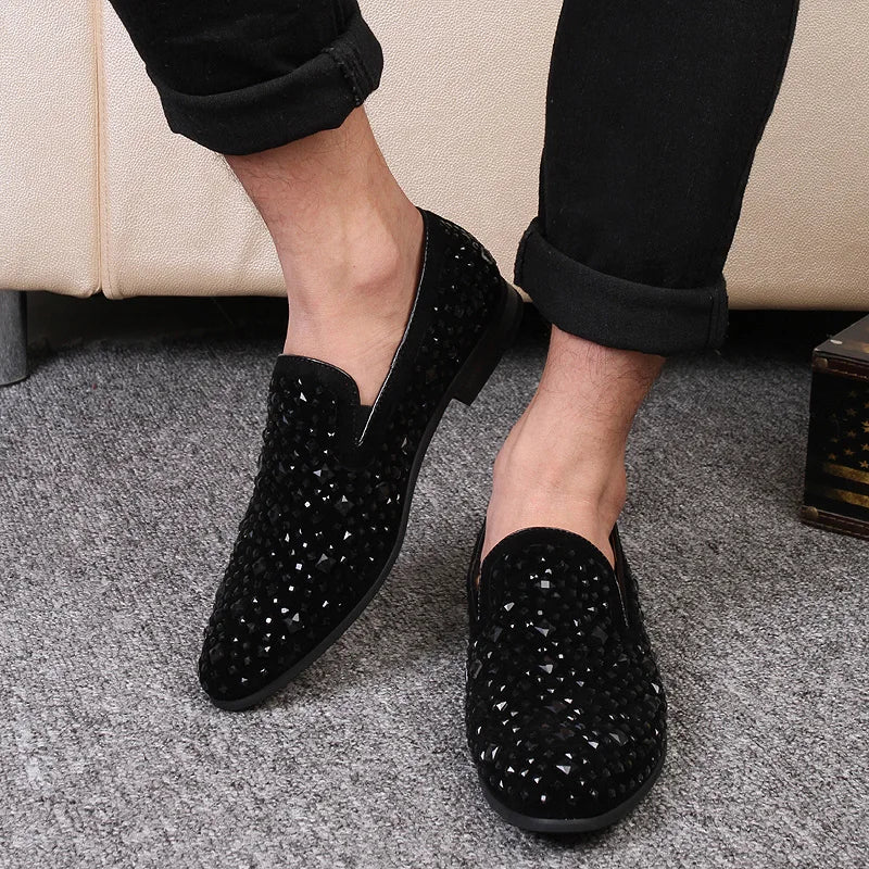 Formal Shoes Men Rhinestone Mens Dress Shoes Sepatu Slip On Pria Loafers Men Wedding Shoes Moda Italiana De Hombre Bona Zapatos