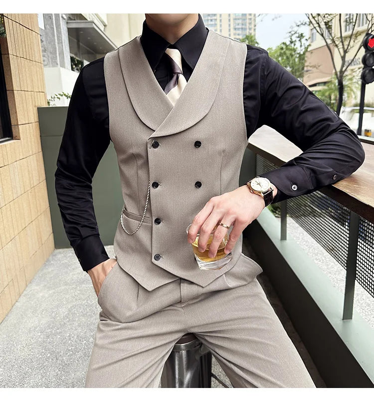 (1 Pcs Vest）2024 Latest Style Design Double Breasted Men Suit Vests Formal Groom Wedding Social Slim Fit Sleeveless Vest Coats