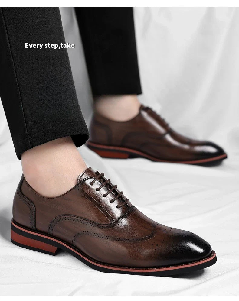 Solid Color New Dress Shoes for Men Lace Designer Fashion Wedding Derby Shoes Male Spring Autumn Business Casual Shoe Man