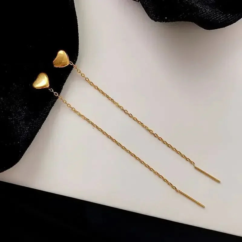 Retro Classic Long Tassel Ear Line Drop Dangle Earring for Women Charm Silver Color Stainless Steel Chain Hanging Earing Jewelry