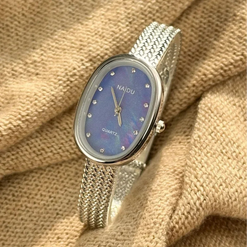 New Brand Quartz Watch for Women Luxury Gift Oval Dial Rhinestone Watch Adjustable Stainless Steel Strap Wristwatches Wholesale