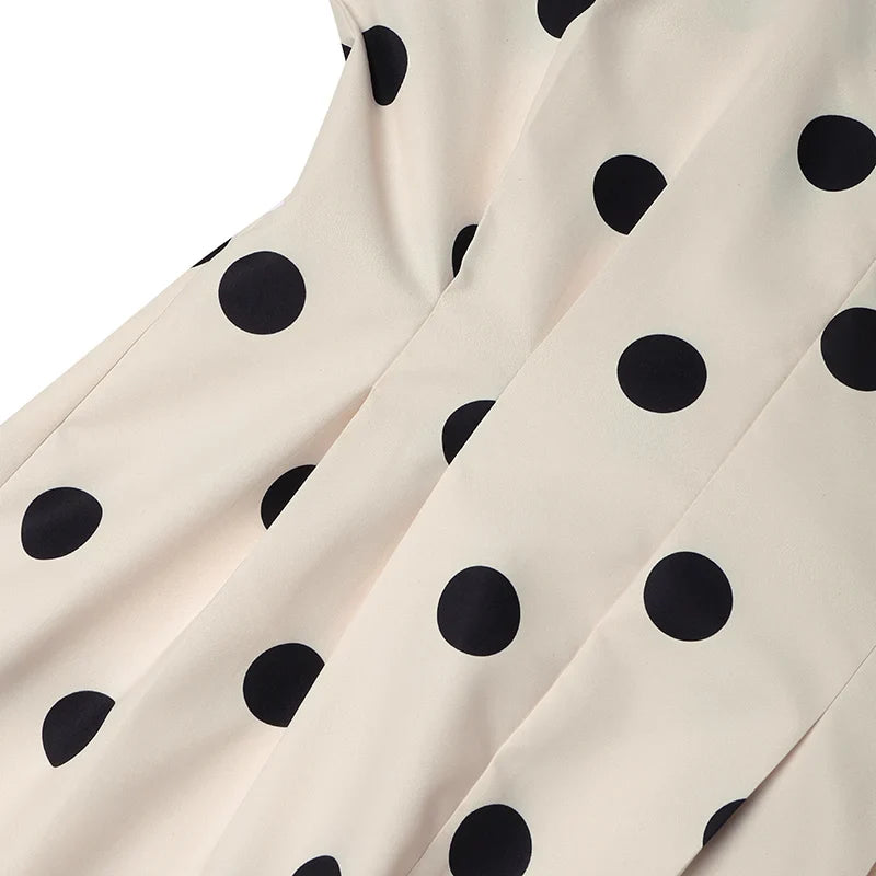 Elegant Women Dots Print Dress 2024 Summer Slim 3/4 Sleeve Vestidos Fashion V-Neck Party Midi Robe Office Pocket Dresses