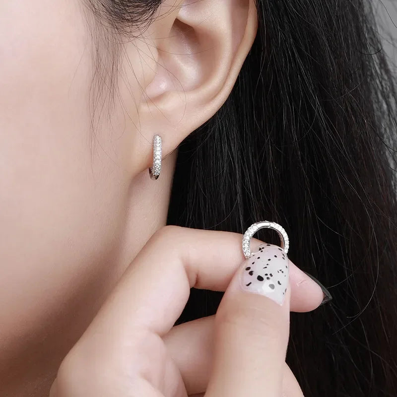 Full 1mm D Color Small Moissanite Hoop Earrings For Women Silver 925 Plated 18k Gold 0.8cttw Hook Earring Ear Buckle Gift