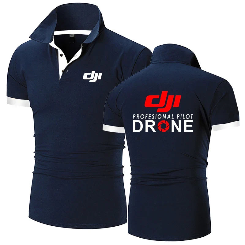 تي شيرت بولو عصري بطباعة صيفية جديدة لعام 2024 للرجال من Dji Professional Pilot Drone بأكمام قصيرة مريح على طراز Harajuku كاجوال رياضي