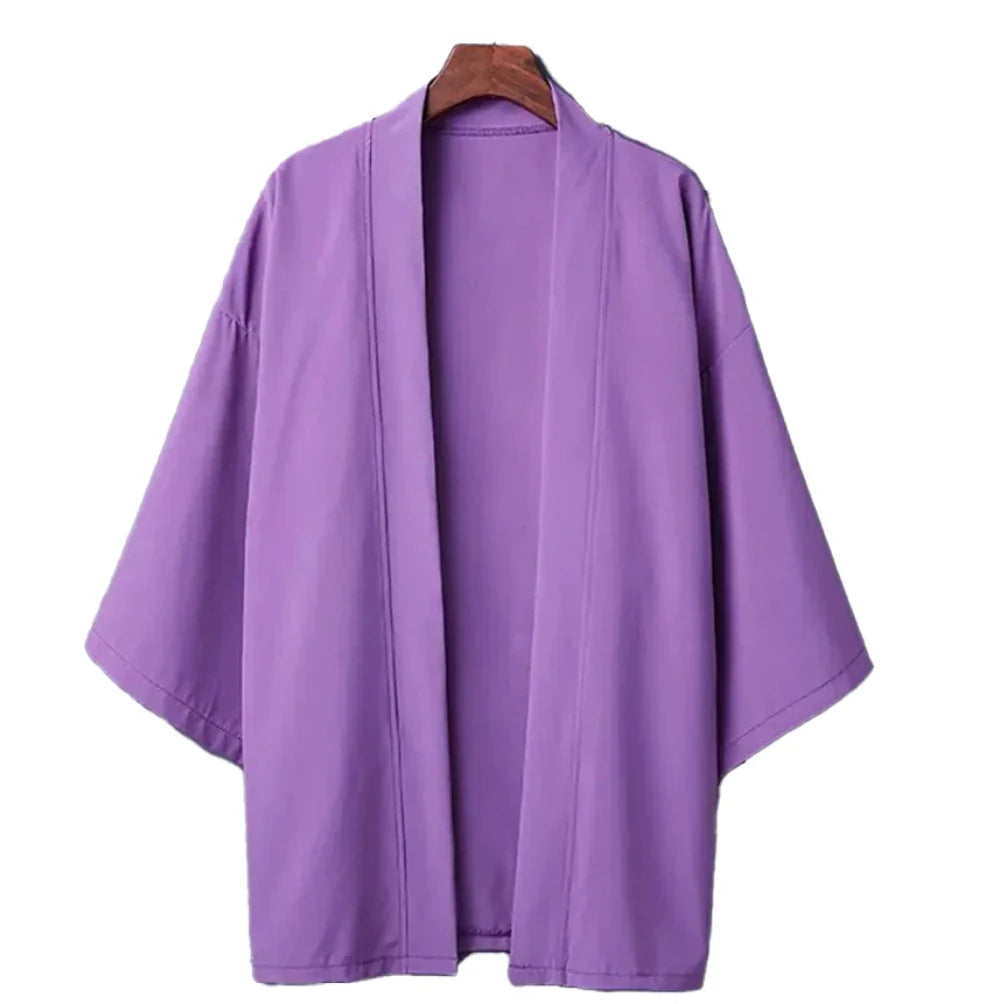 Men's Japanese Kimono Shirts Casual Open Stitch Lightweight Yukata Fashion Black Cardigan 3/4 Sleeve Outwear for Summer Vacation
