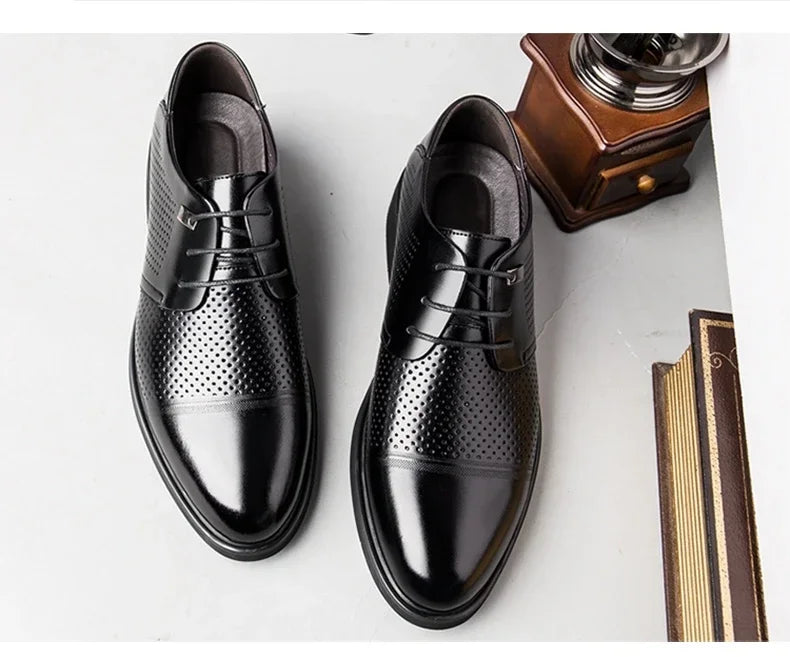 Height Increasing Shoes Man Hollow Breathable Taller Elevator Shoes 6CM Invisible Insole for Daily Men Heighten Wedding Shoes