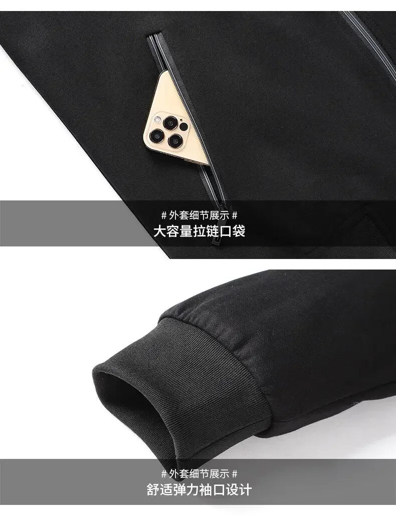 Thicker Fleece Jacket+Pants 2 Pieces Men Winter Tracksuit Sets Black Red Gray Sets Hoodies Casual Hooded Warm Sweatshirts+Pants