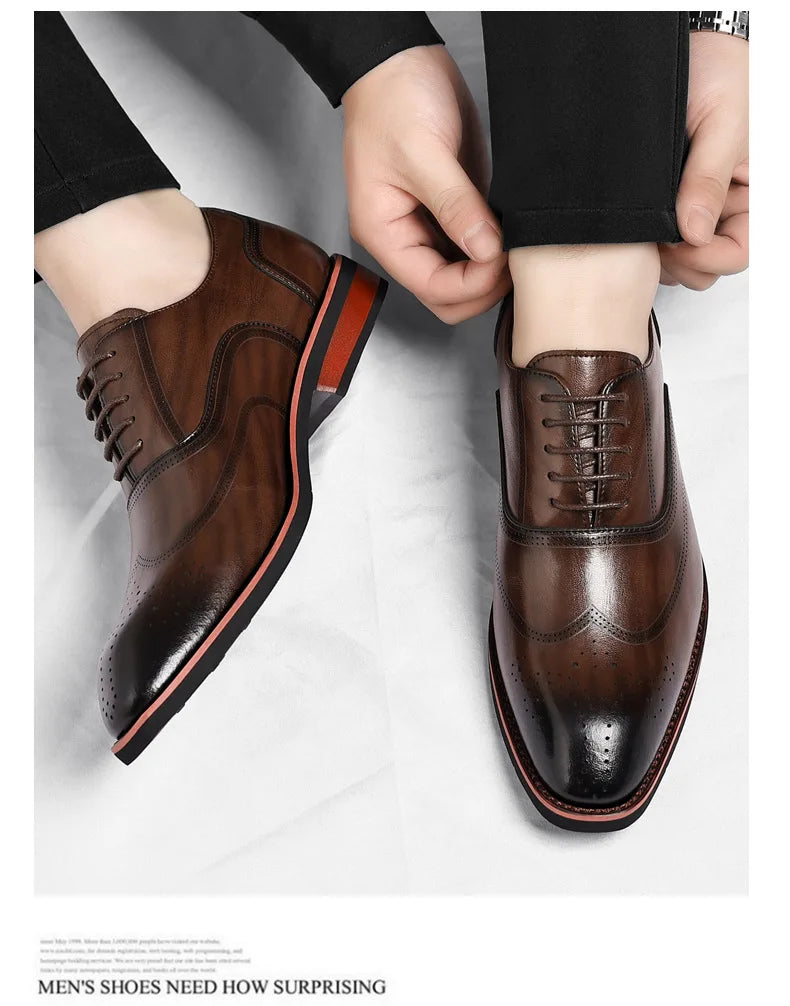 Solid Color New Dress Shoes for Men Lace Designer Fashion Wedding Derby Shoes Male Spring Autumn Business Casual Shoe Man