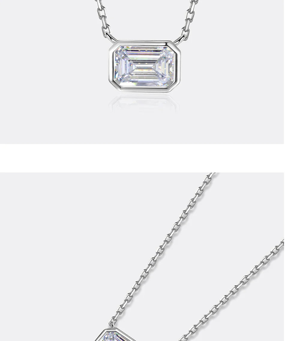 1CT Moissanite Necklace for Women S925 Pure Silver Emerald Cut Laboratory Diamond Pendant Fashion Party High-end Jewelry