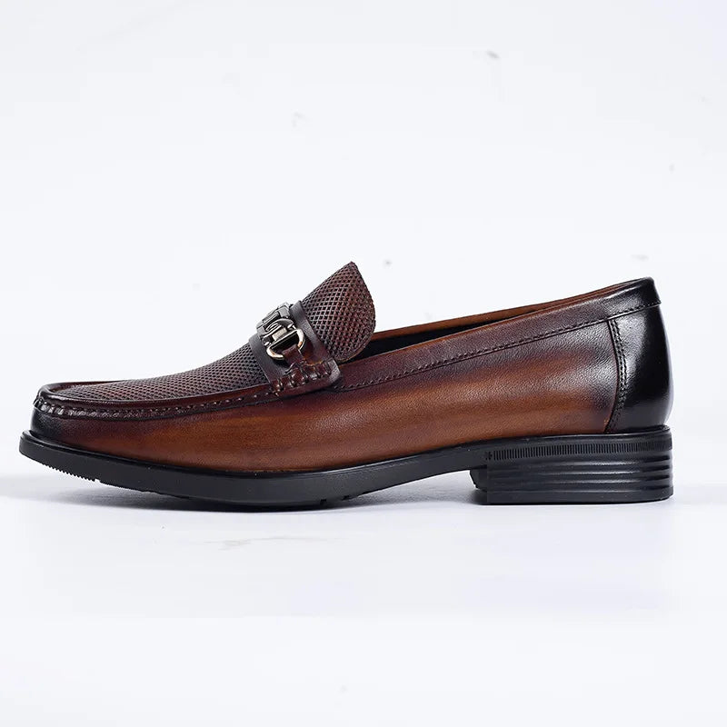 New 2025 Summer Men Genuine Leather Formal Business Loafers Slip On Retro Breathable Men Leather Moccasins Shoes