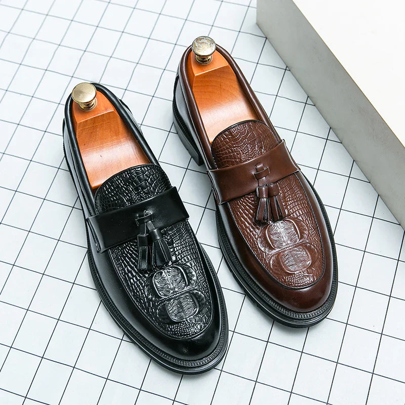 Men's Shoes Leather Men Fashion Spring Tassel Loafers Hot Sale Handmade Business Shoes Luxury Brand Lace-Up Men's Groom Footwear