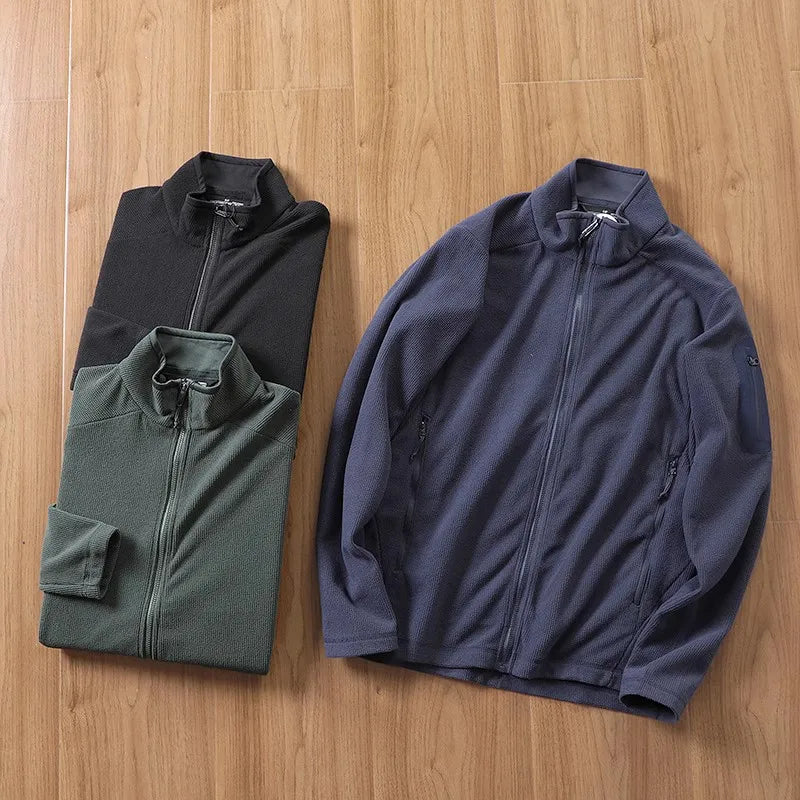 Outdoor Lightweight Fleece Sweatshirt Jacket Men's Zipper Closure Stand Collar Technical Fabric Comfortable Youth Fashion