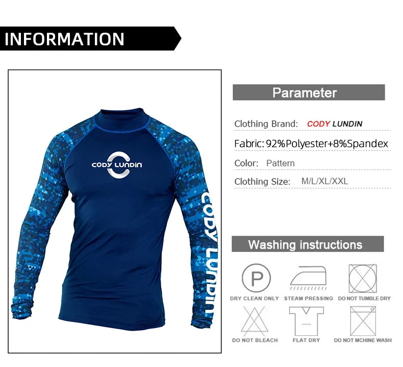 Surfing Swimming Diving T-Shirts Tight Long Sleeve Rash Guard Swimwear Men's UV Protection Surf Clothing Beach Floatsuit Tops