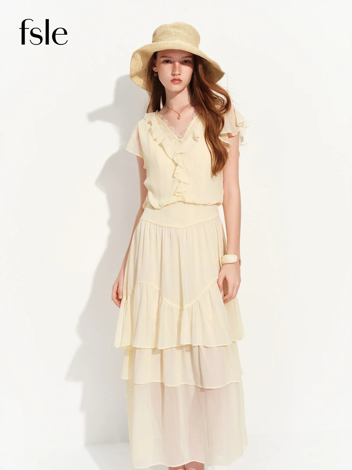2026 Summer Women‘s Tiered Ruffle Lace Trim Chiffon Long Short Dress Flowy Smocked Maxi for French Romantic Coquette Style