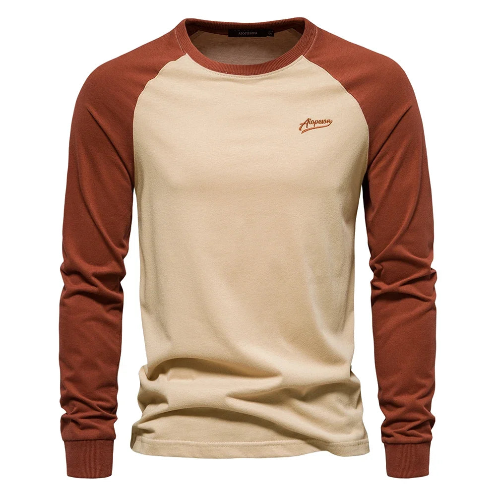 100% Cotton Long Sleeve Men's T-shirt Solid Color Letter Print Casual T shirts for Men New Spring Tops Tee Men Clothing