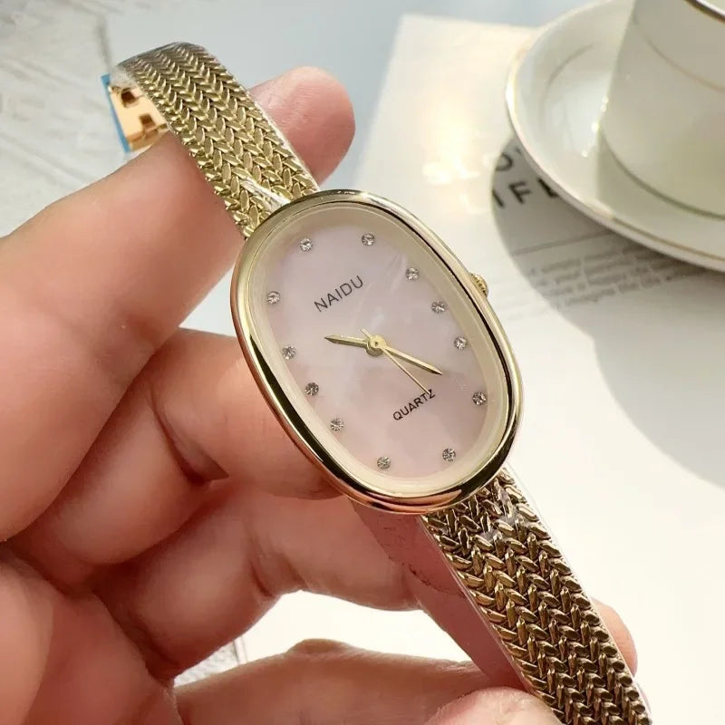 New Brand Quartz Watch for Women Luxury Gift Oval Dial Rhinestone Watch Adjustable Stainless Steel Strap Wristwatches Wholesale