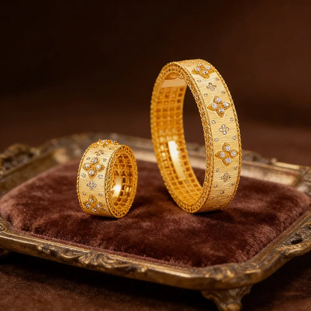 Luxury African Bangle Ring Sets Fashion Dubai Bridal Jewelry Sets For Women Wedding brincos para as mulheres 2024