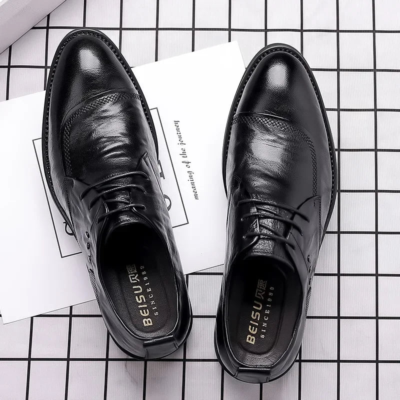 Men’s Genuine Leather Dress Shoes – Black/Brown, Formal Lace-Up, EU 40–48