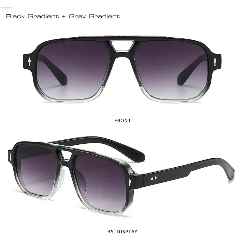Vintage Double Bridges Men Square Sunglasses Fashion Clear Ocean Lens Eyewear Women Trending Rivets Sun Glasses UV400