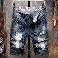 2025 Summer New Fashion Men's Graffiti Ripped Short Jeans Casual Slim Big Hole Retro Style Denim Shorts Male Brand Clothes