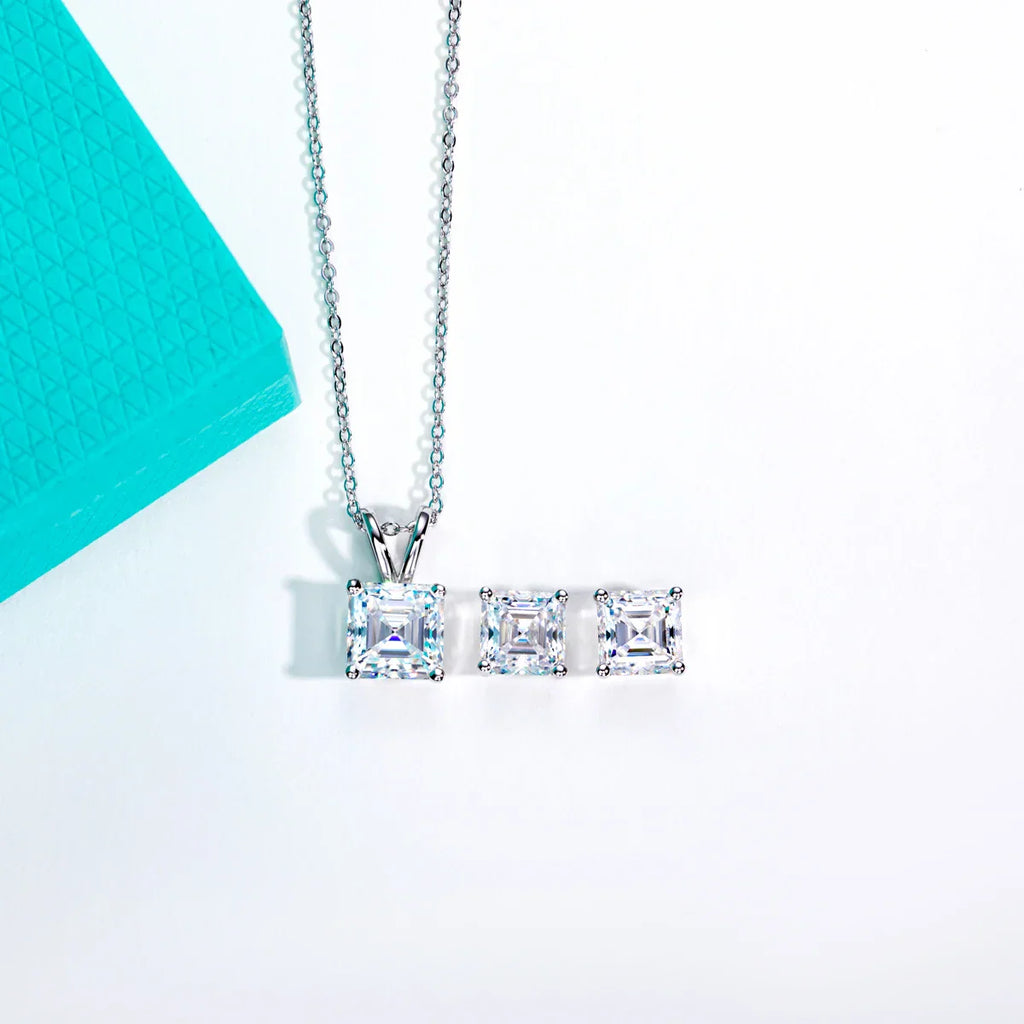 2-5ct Asscher Moissanite Necklace 0.5-3ct Earrings 925 Sterling Silver 18k Gold Plated Wedding Jewelry Set for Woman