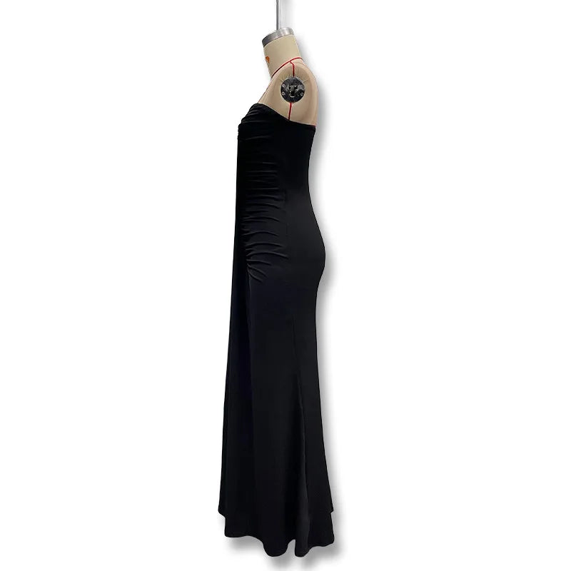 2026 Elegant Strapless Dress Women Classic Patchwork Ribbon Ruched Sexy Birthday Party Skinny Stretch Chic Clubwear Vestidos