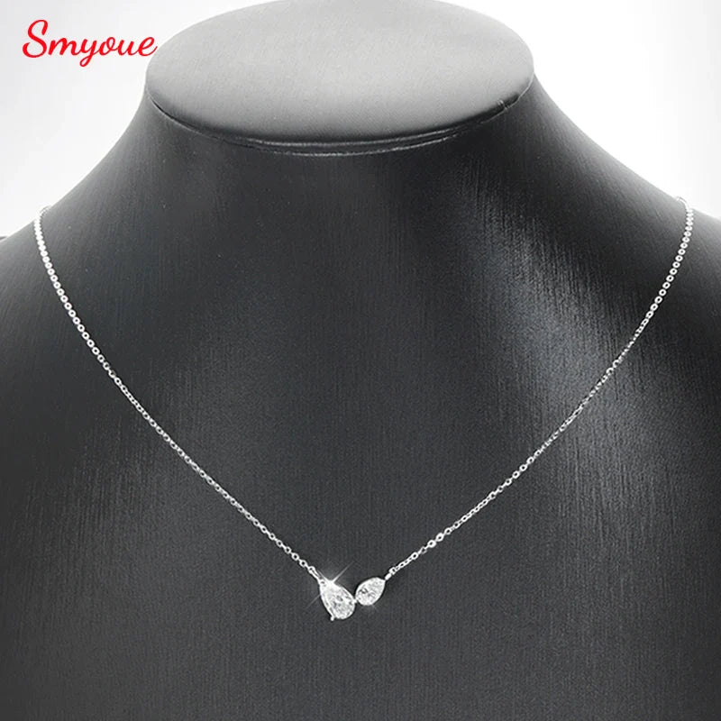 Pear Cut All Moissanite Necklace for Women 2 Gems Lab Diamond Female Pendant 100% 925 Sterling Silver Jewelry Wholesale