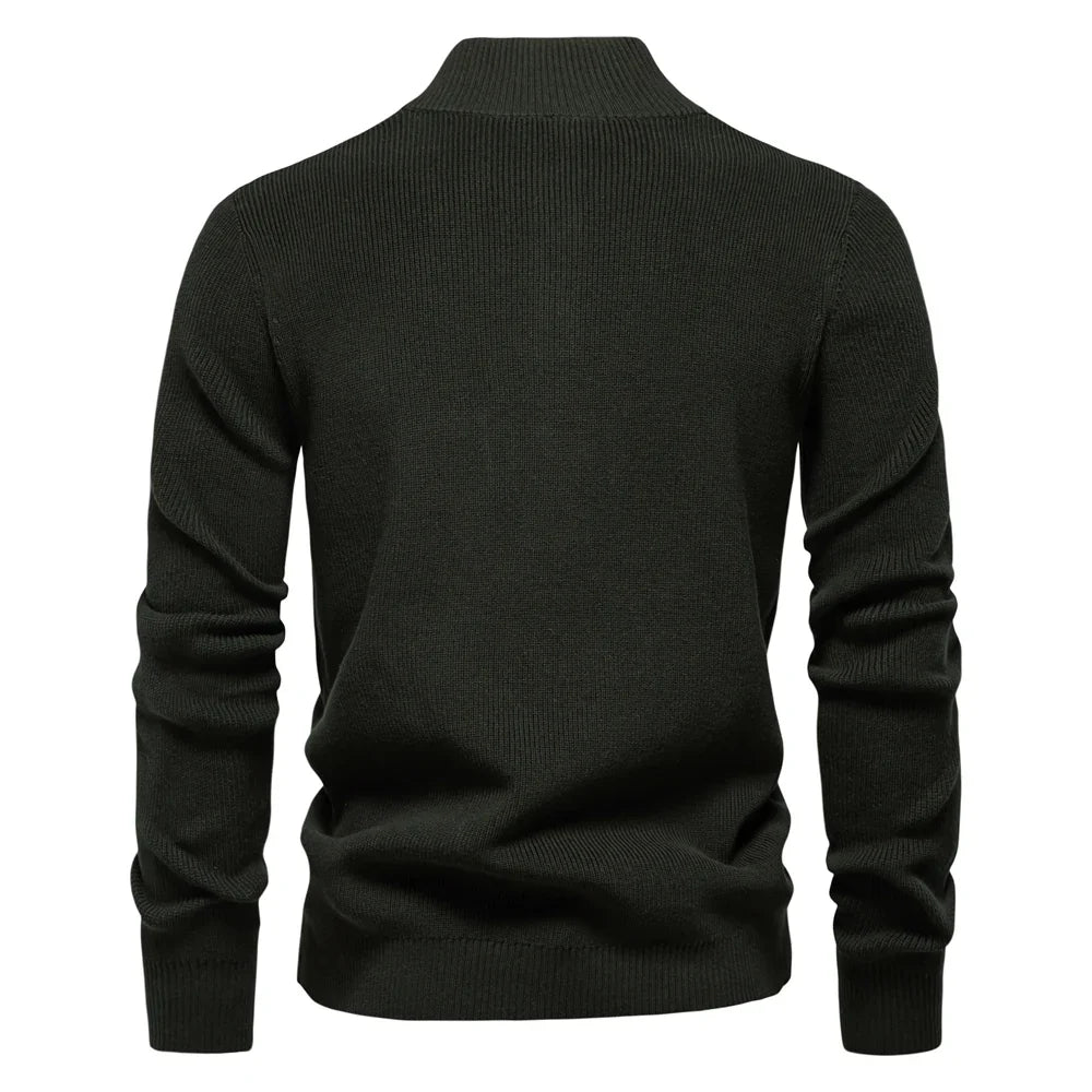 2024 Autumn Quarter Zipper Mock Neck Pullover Sweaters for Men Quality Warm Winter Cotton Knitted Men's Sweaters