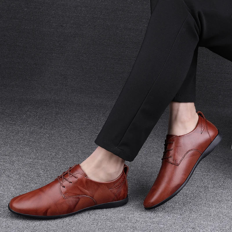 Fashion Simple Mens Oxford Shoes Breathable Male Business Footwear Handmade Formal Dress Shoes Genuine Leather Men Casual Shoes