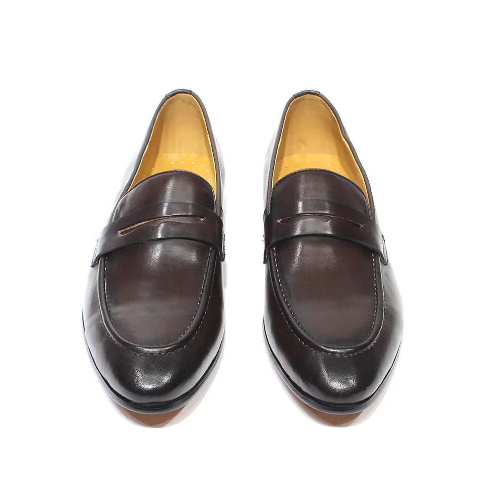 FELIX CHU Mens Penny Loafers Leather Shoes Genuine Leather Elegant Wedding Party Casual Dress Shoes Brown Black Shoes for Men