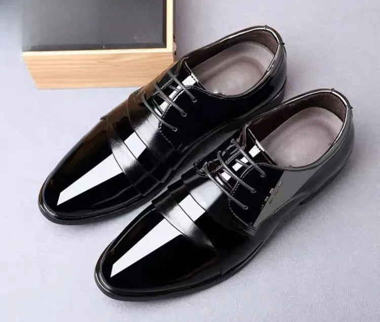Men's Spring Casual Leather Shoes Business Formal Footwear Fashion Versatile Lace-up Dress Shoes for Youth