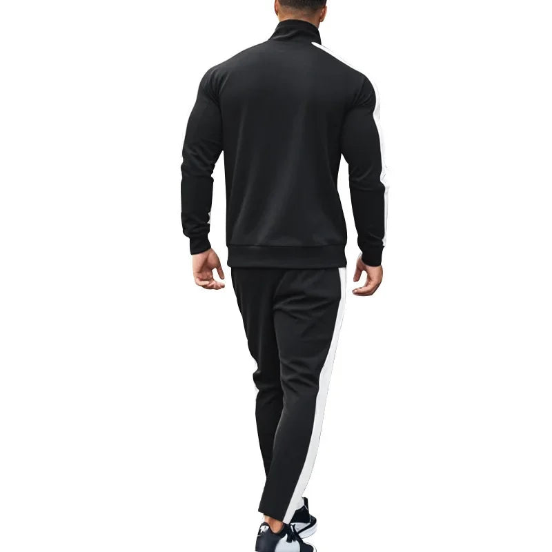 2025 Spring Autumn Men's 2-Piece Set Color Blocking Zipper Stand Collar Casual Sports Jacket Sweatshirt Trousers Suit