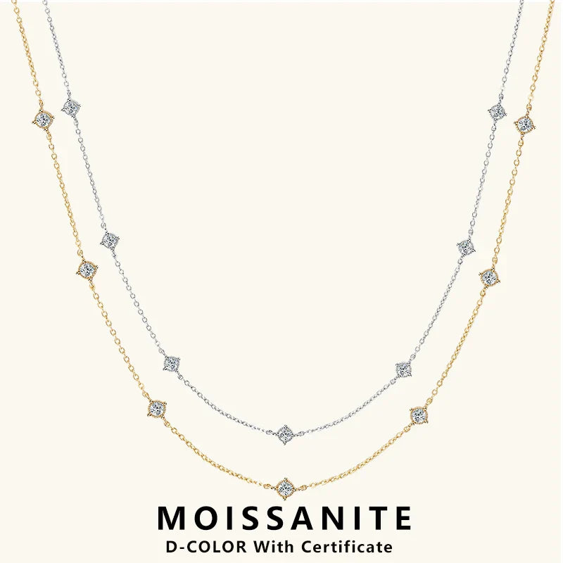 Collar Plata 925 Sterling Silver Choker Necklace For Women Round Cut 3mm Moissanite Necklaces Clavicle Chain Jewellry Gift