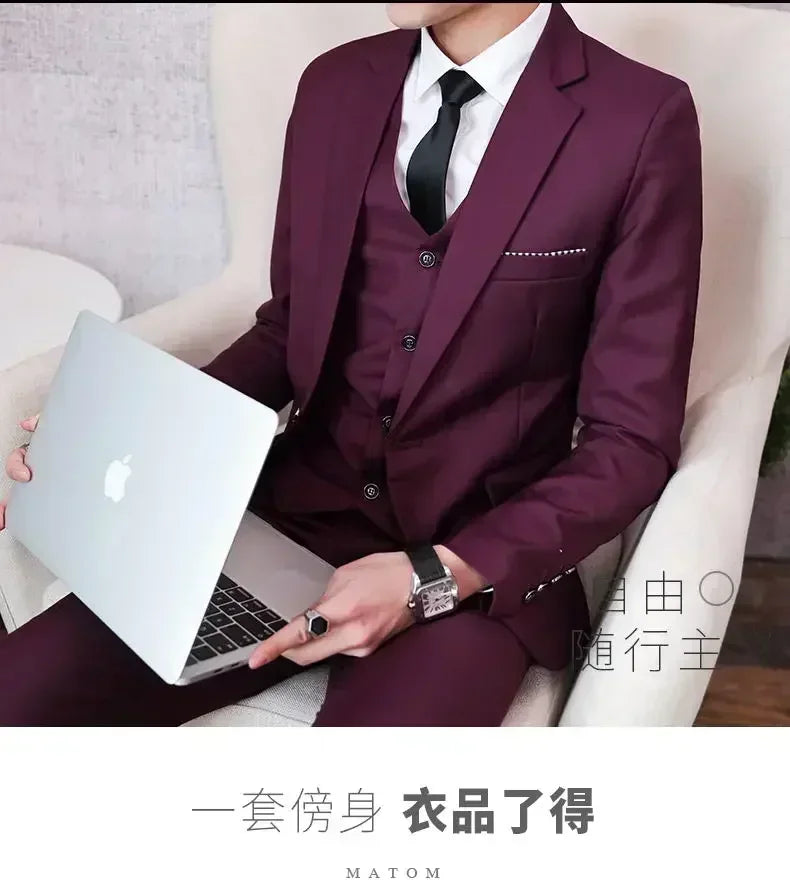 S-8XL (Blazer+ Vest + Pants) Men's fashion casual outdoor gentleman business wedding slim-fit formal British style wedding suit