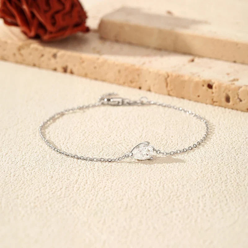 0.8CT D VVS1 Pear Cut Moissanite Bracelets for Women Simple Elegant Wedding Fine Jewerly Dainty Pure S925 Silver Chain